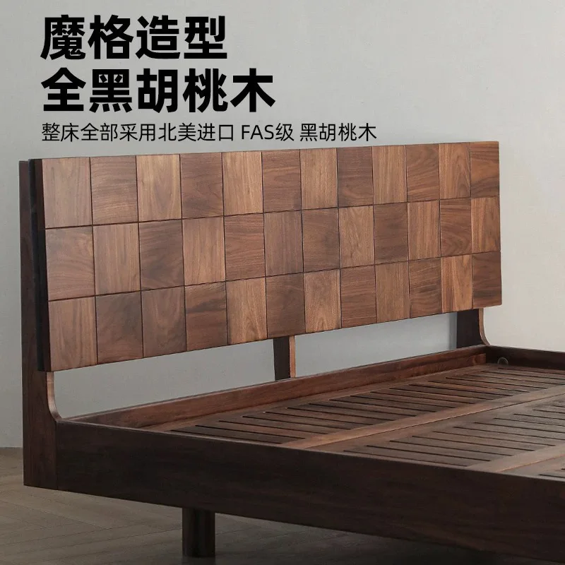 

North American Black Walnut Walnut Wooden Bed Solid Wood Modern Simple Cherry Double Bed 1.8 Master Bedroom Suspension