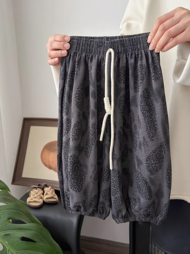 Girls Summer Thin Casual Versatile Mosquito-Resistant Cool Pants Air Conditioned Loose Korean Style Cuffed Sleep Trousers