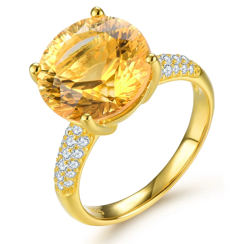 

Natural Citrine Sterling Silver Yellow Gold Plated Ring 6.5 Carats Firework Cutting Brilliant Romantic Design Wedding Ring