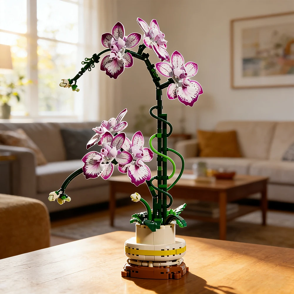 Dia dos namorados aniversário borboleta orquídea buquê tijolos presente para crianças meninas 696 pçs diy montagem brinquedo mesa decoração de flores novo