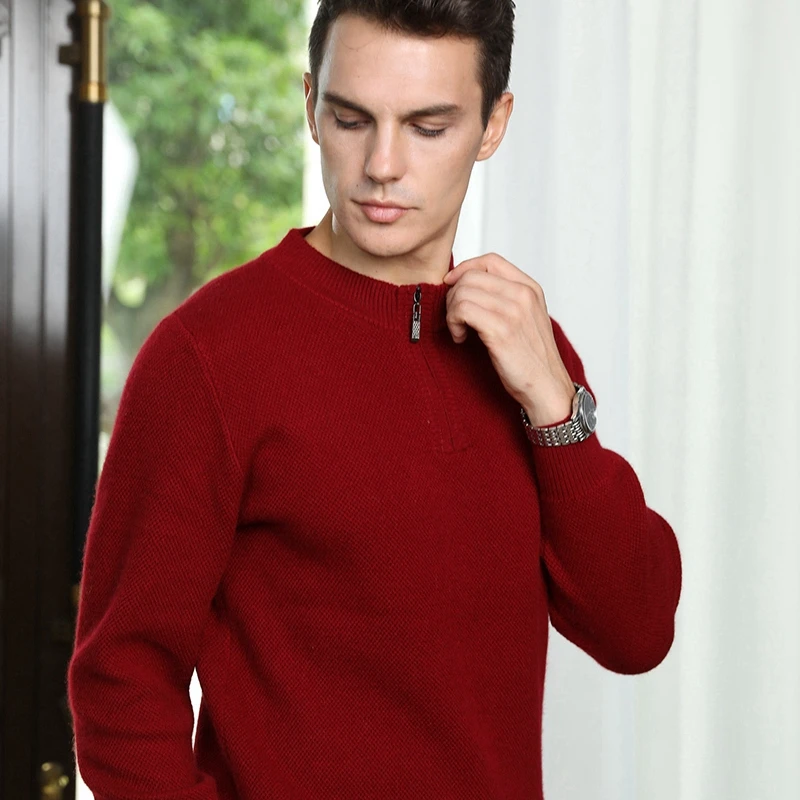 Choice Men's Cashmere Half Zipper Pullovers O-Neck Knitting Sweater Autumn Winter Smart Casual 100% Cashmere Knitwear Jumper Top