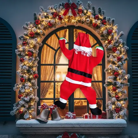 Climbing Santa Claus Hanging Plush for Window, Balcony, Roof, Chimney, Outdoor Christmas Decoration, Festival Merry Gift 2025