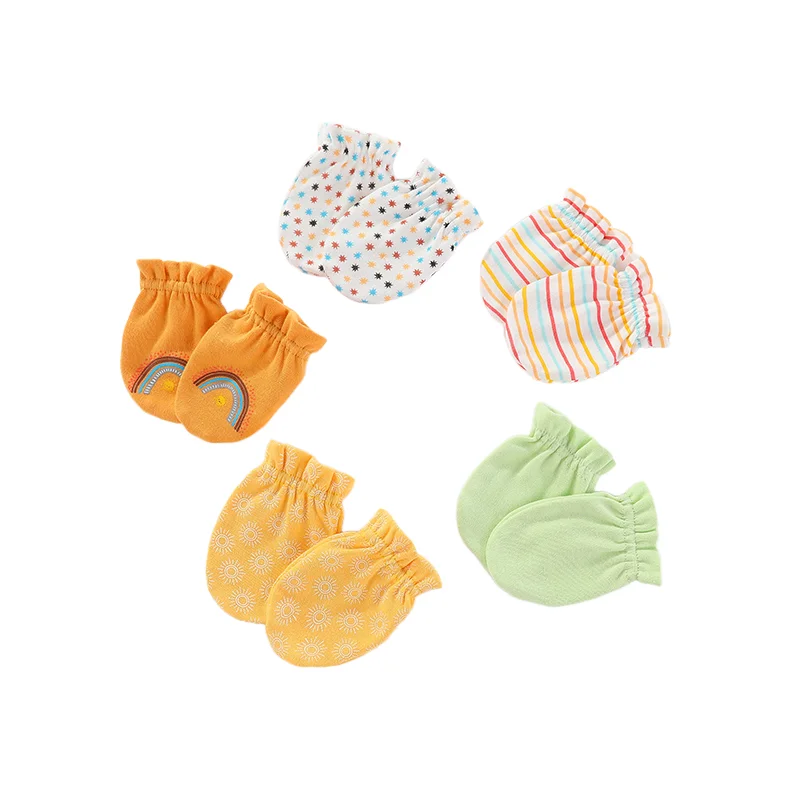 Cotton Newborn Baby Girl Mittens 5Pairs 0-6M Cartoon Baby Boy Anti-Grabbing Gloves Animal Infant Supplies Accessories Bebes