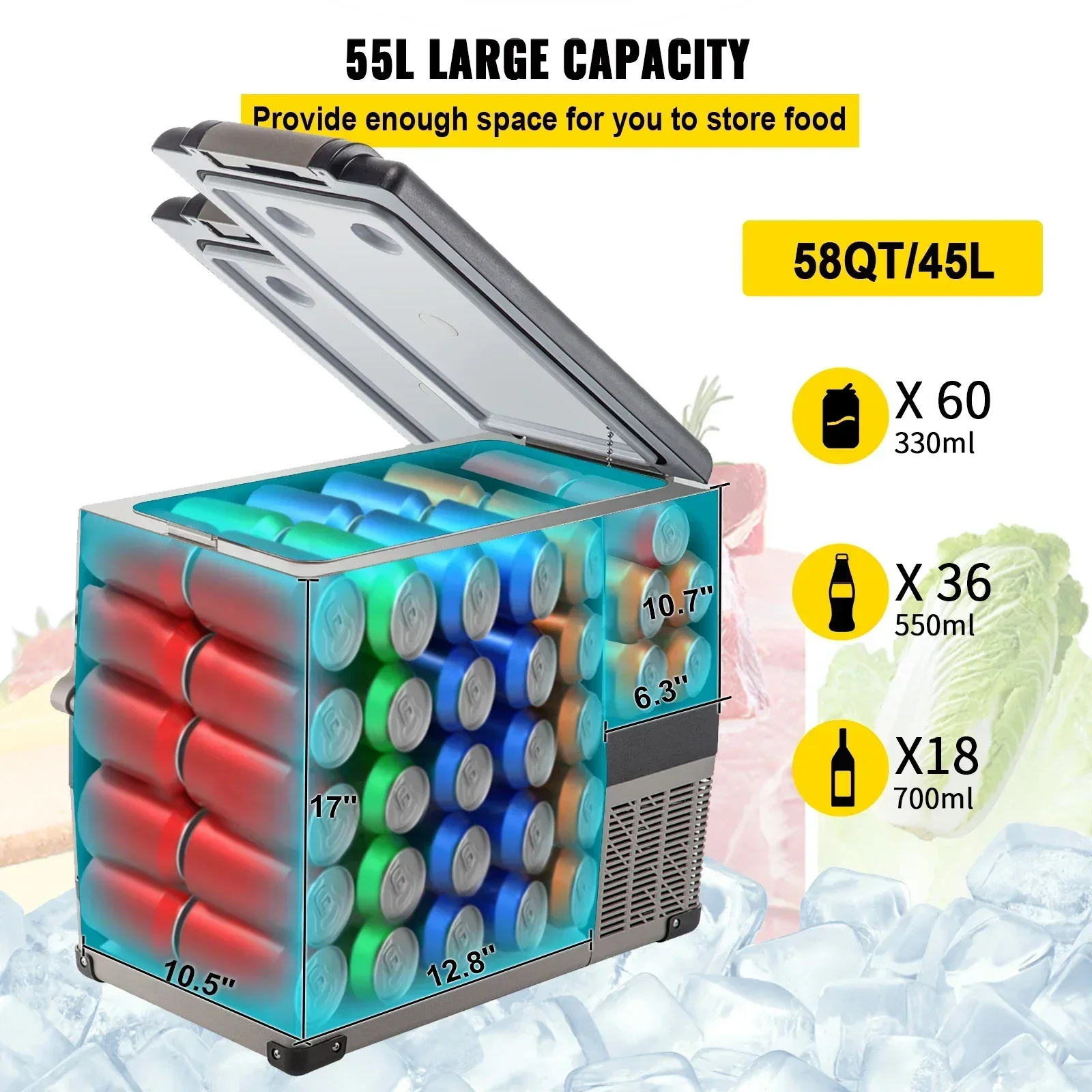 VEVOR Car Mini frigorifero Mini frigo 20-45L congelatore compressore portatile Cooler 12/24V DC 110-240V Ice Box per il campeggio