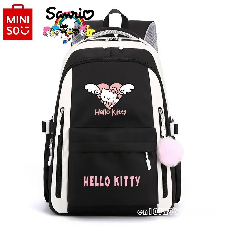 حقيبة ظهر نسائية جديدة من Miniso Hello Kitty حقيبة ظهر عصرية عالية الجودة من النايلون للفتيات متعددة الاستخدامات بسعة كبيرة حقيبة ظهر للطلاب