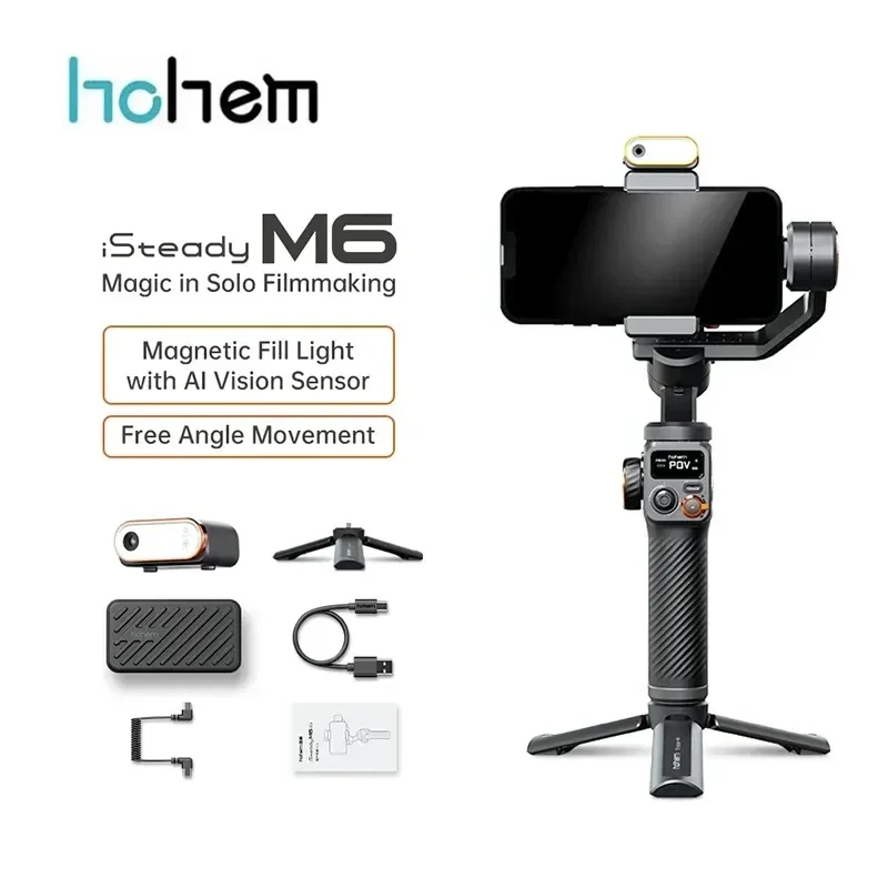 Hohem ISteady M6 KIT Handheld Gimbal Stabilizer Selfie Tripod For Smartphone With AI Magnetic Fill Light Video Lighting