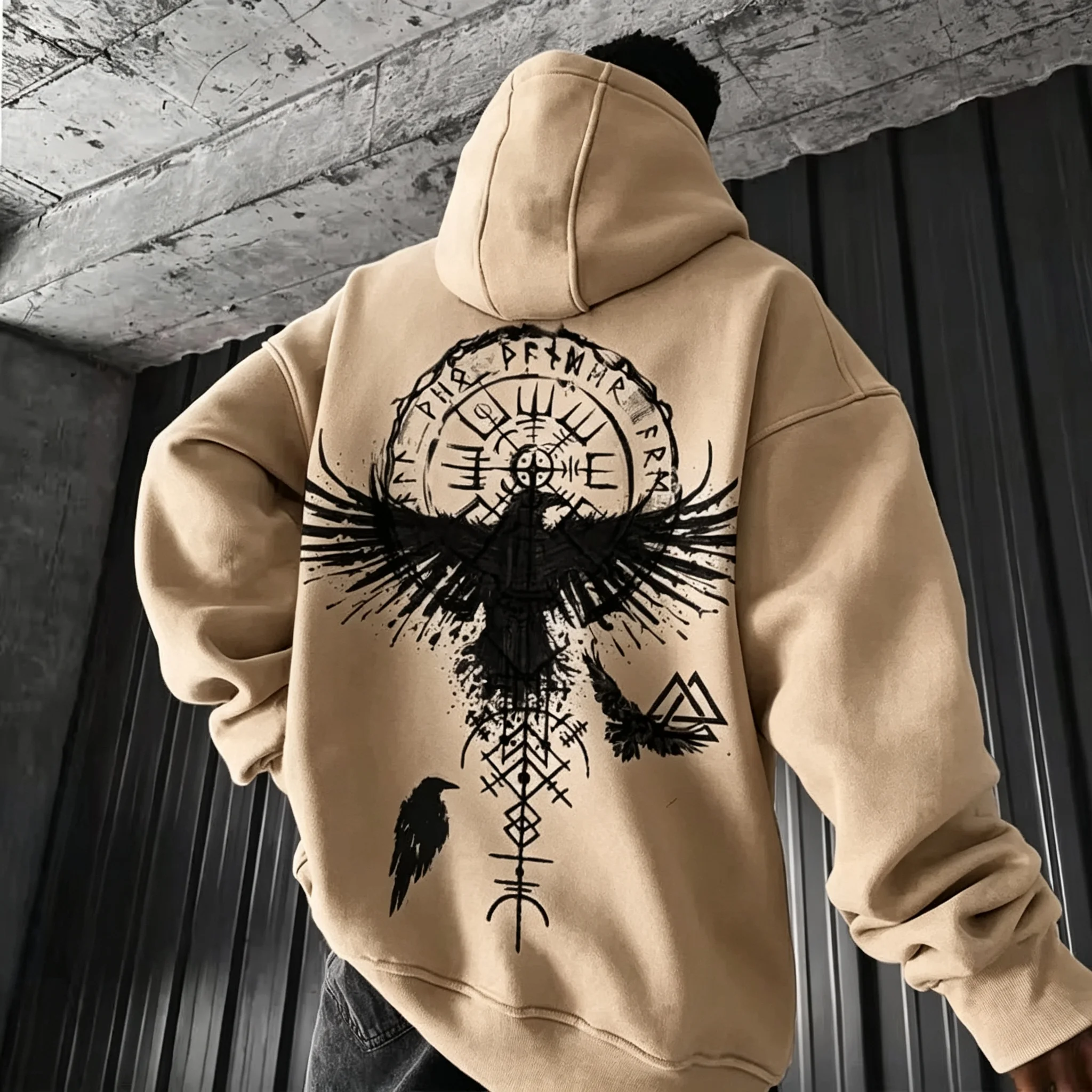2026 Herren Y2K Viking-Totem-Adler-Print Hoodie Herbst Winter Lässiger Pullover Sweatshirt Lockerer Streetwear Alltags-Outdoor-Sport-Oberteil – Detail 19