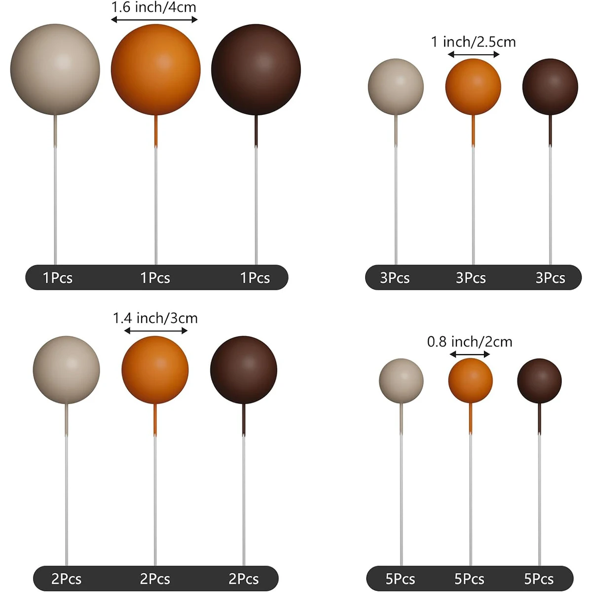 33 Pcs Khaki/Orange/Brown Balls DIY Cake Topper Mini Balloons Cupcake Toppe Decoration for Anniversary/Birthday/Halloween