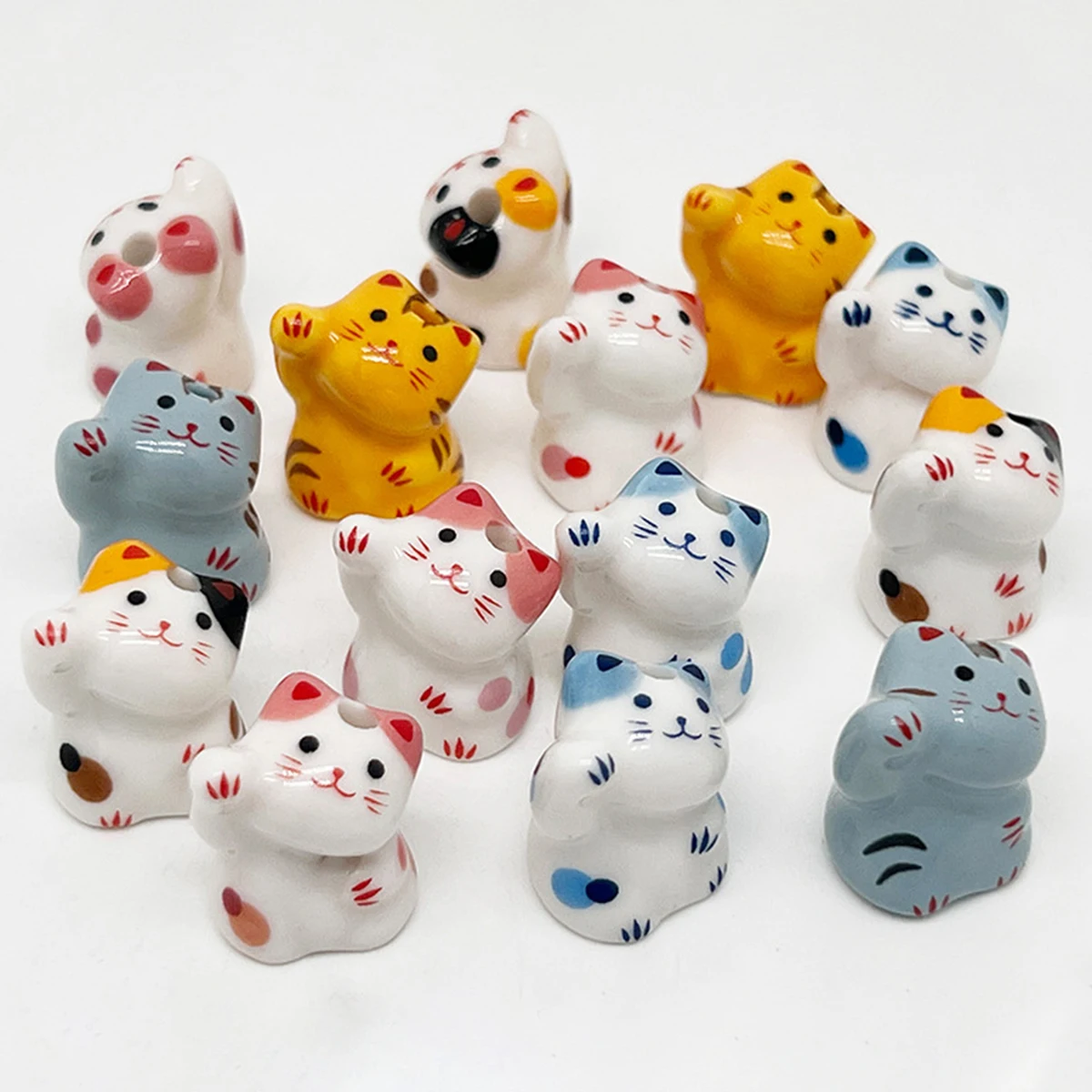 

2pcs Standing Waving Lucky Cat Ceramic Beads 19x17mm Loose Spacer Cute Porcelain Bead For Jewelry Making DIY Bracelet