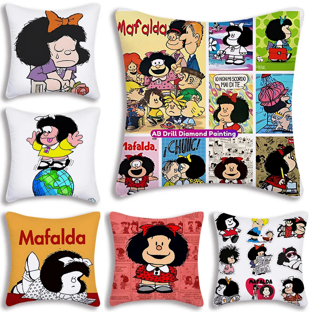 

M-Mafalda Pillow Covers Cartoon Sofa Decorative Home Double-sided Printing Short Plush Cute Cushion Cover