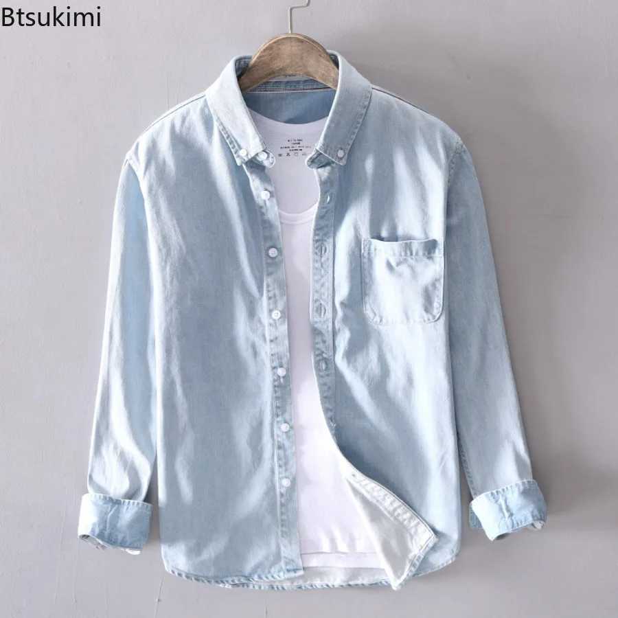 

100% Cotton Spring Autumn New Long Sleeve Denim Shirts for Men Fashion Casual Classic Shirt Jacket High Street Men Clothing Tops