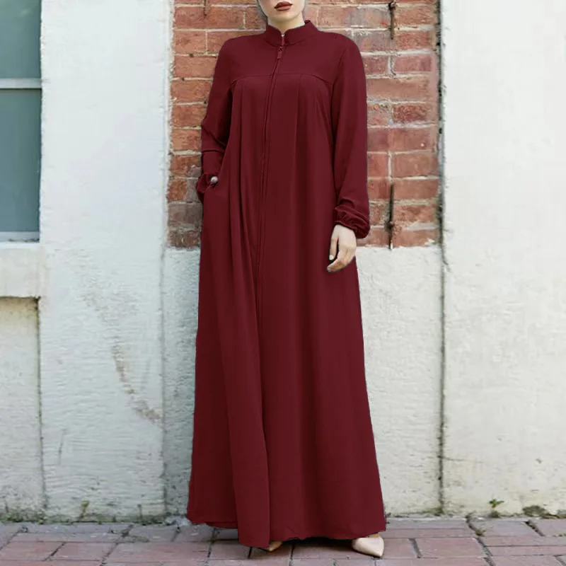 Vêtements pour femmes musulmanes, col montant arabe du moyen-orient, fermeture éclair, robe ample, manches longues, robes Maxi de dubaï, nouvelle collection