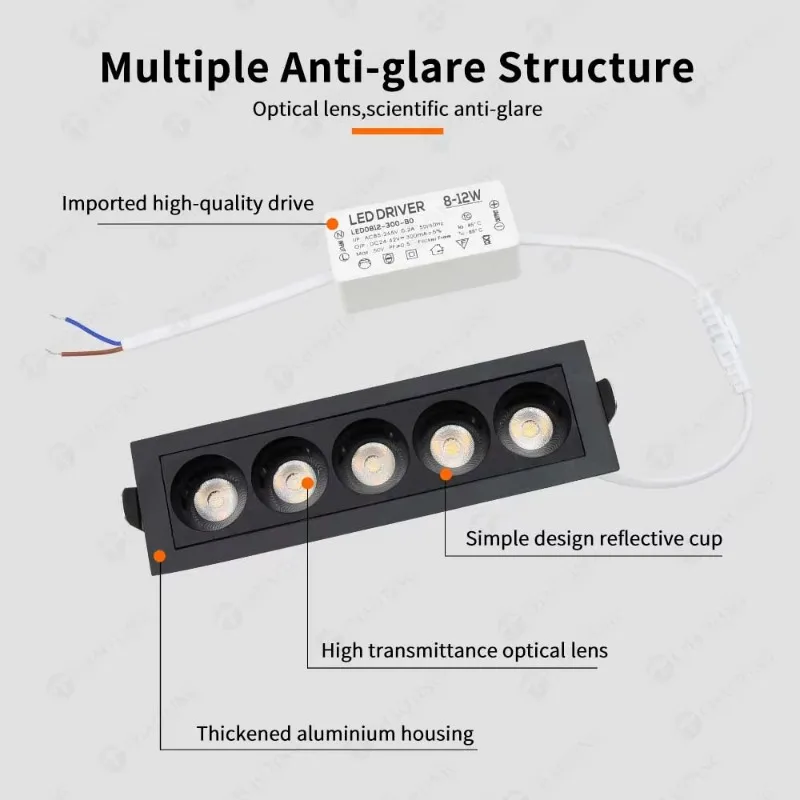 Factory Spot Rectangle Embedded Anti-Glare Wall Washer Light Emitting Diode Linear Grille Lighting Light Emitting