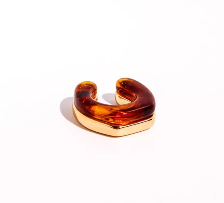Retro Amber Acetic Acid C-shaped Earbone Clip Overlapping Earrings Without Earholes