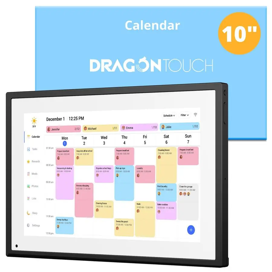 

Calendar Touch Screen 10 Inch, Electronic Calendar Chore Chart with 1080P Interactive Touchscreen for Family Monthly Weekly Dail