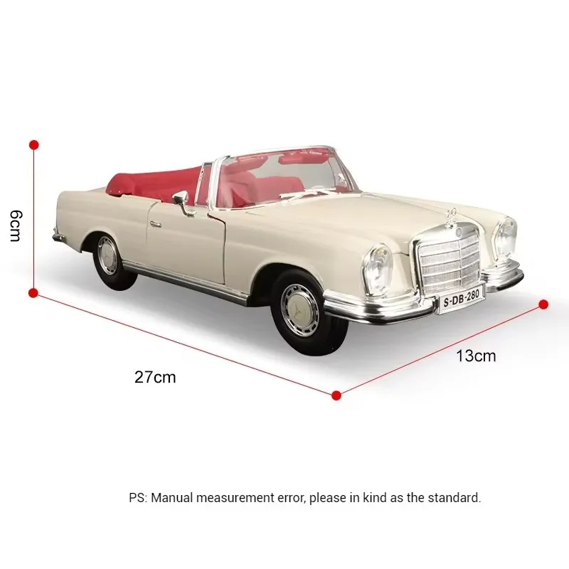 Maisto 1:18 Mercedes Benz 280se 1967 White Alloy Classic Car Model Retro Die Car Model Collection Desktop Decoration Gift