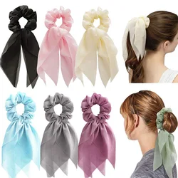 Chiffon Long Ribbon Bow Scrunchies Women Girl Ponytail Holder Scarf Hair Ties Elastic Hair Band Rope Headbands Hair Accessories