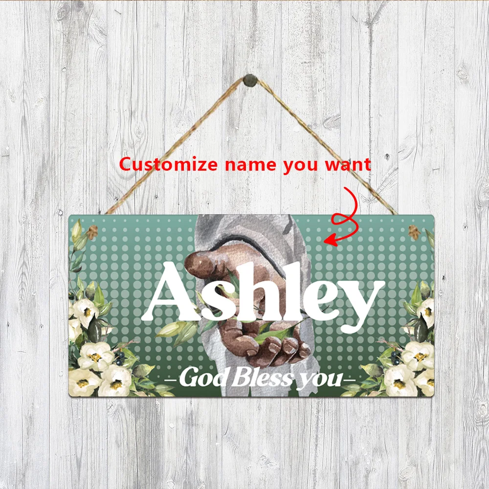 

1PC Beauty Green background when it is white Customized Name Wall Hanging Sign For Living Room Decor Garden Plaque
