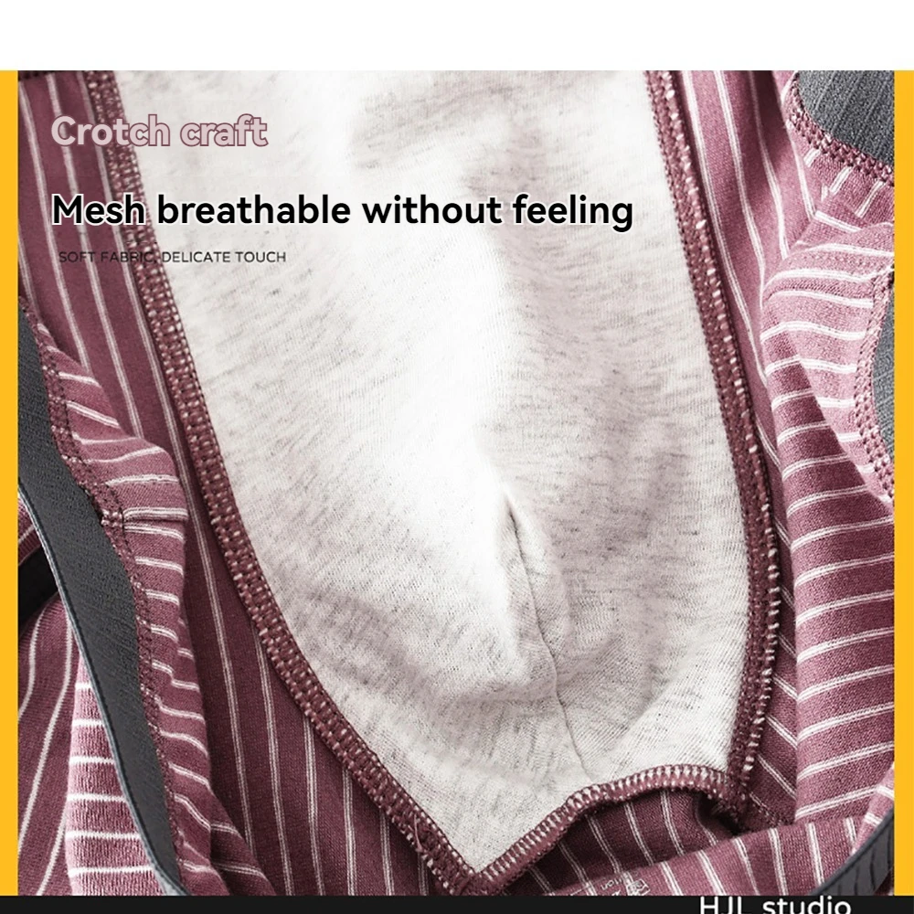 3PCS 100% Cotton Soft Men\'s Panties Fashion Striped Boxers Breathable Mesh Crotch Underpants High Elastic Waist Mens Underwear