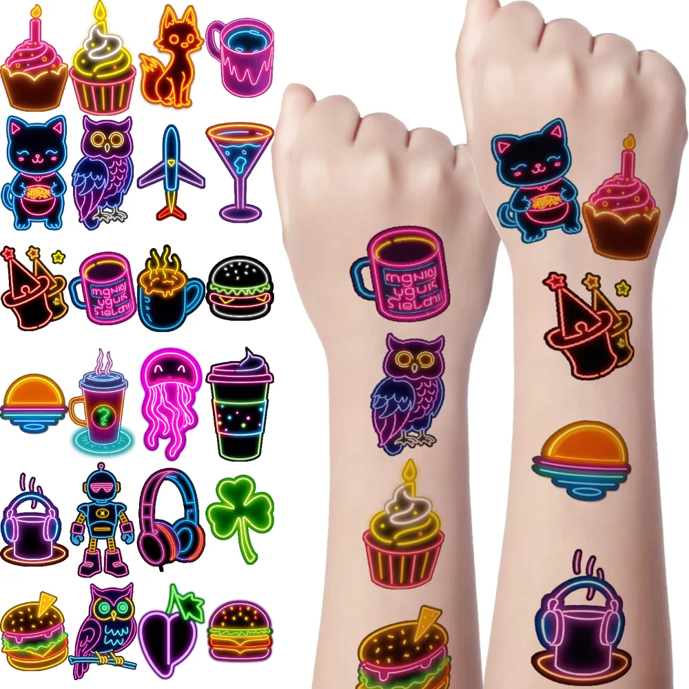 63pcs Temporary Tattoo Hat Temporary Tattoo Stickers Guitar Burger Waterproof Long-lasting Body Stickers Robot For Arms Cheeks