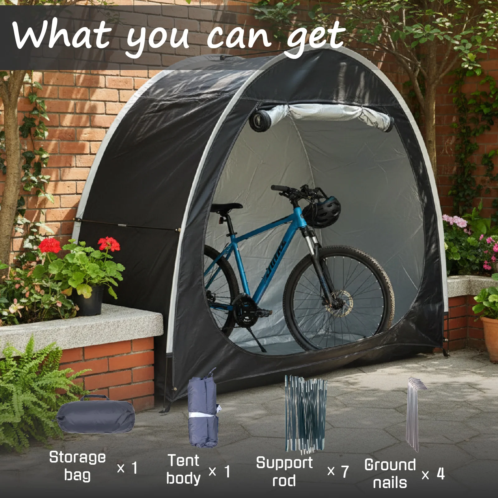 1-2 Bikes Stable Base Bike Storage Tent, Bicycle Shelter, Ground Stakes Included Outdoor Shed