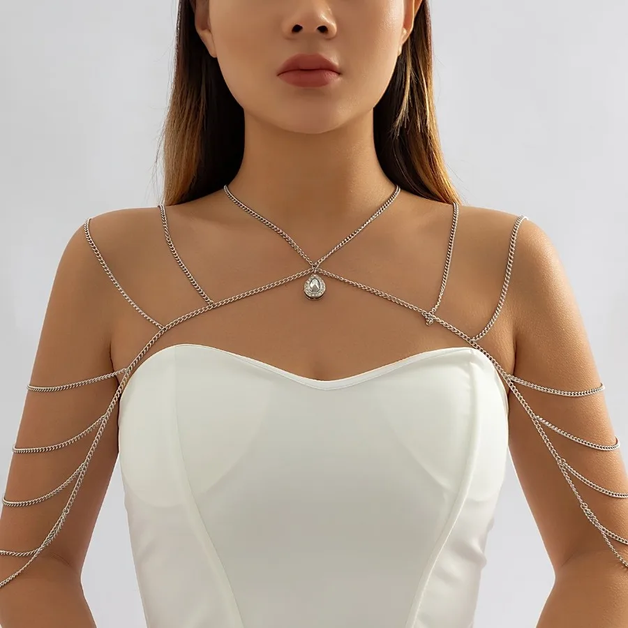 Inserto con strass Gocce d'acqua Nappa a strati Collana incrociata Catena per il corpo Stile vacanza