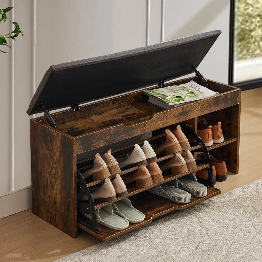 

Shoe Storage Bench with Flip Drawer Shoe Rack with Lift Top Storages Box 2Tier Bench Cabinet with Adjustable Shelves for Entryw