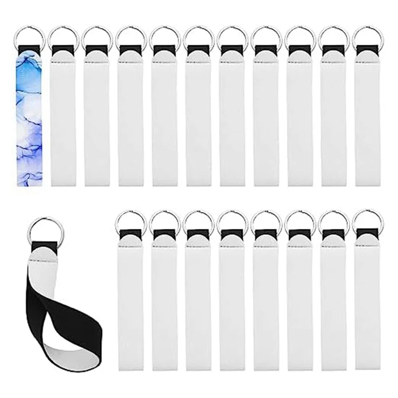 Pack Of 20 Empty Key Fob Sublimation Blanks Neoprene Key Ring Kit Blanks Sublimation Bracelet Pendant Blanks With Key Ring Set