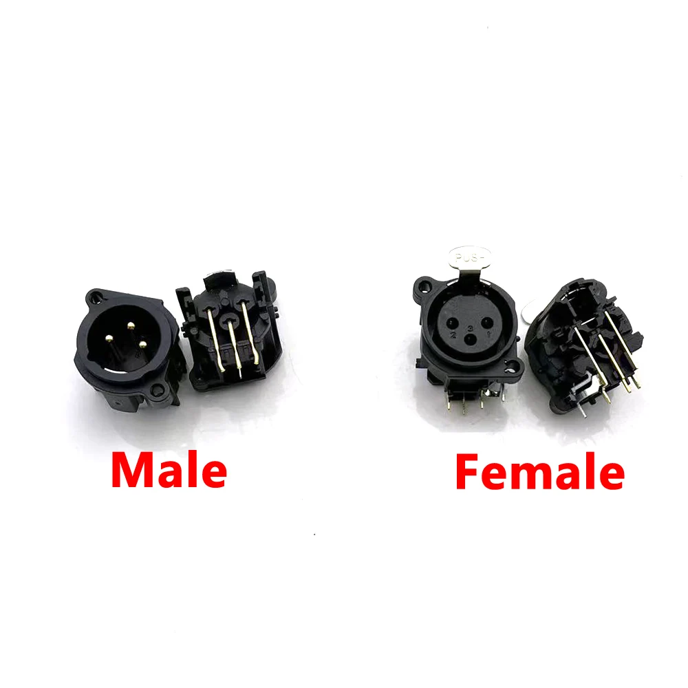 

50pcs XLR 3 Pin Male Female Socket bent needle Connector Square Shape PCB Panel Mount Chassis 180 Degrees XLR Adapter Connector