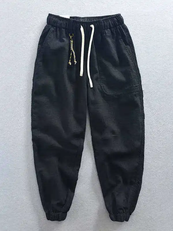 

New Men's Loose Cotton Linen Casual Pants Spring Autumn Large Size Cuffed Nine Points Harlan Casual Trousers Comfortable Fit