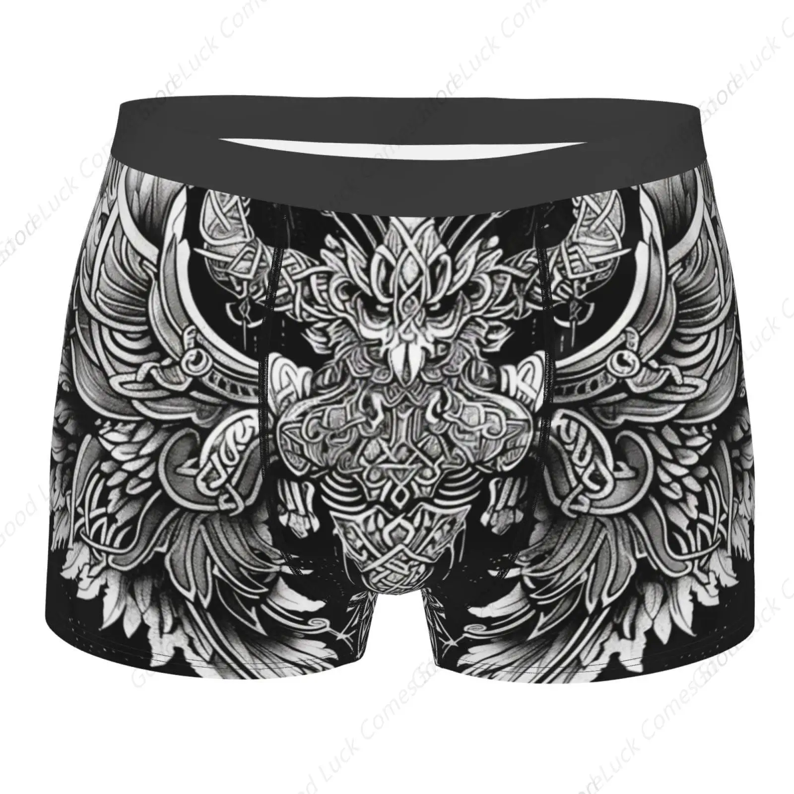 Raven Norse Mythology Boxer Briefs for Men, Celtic Knot Art Underwear, Unique Gothic Style Mens Underpants