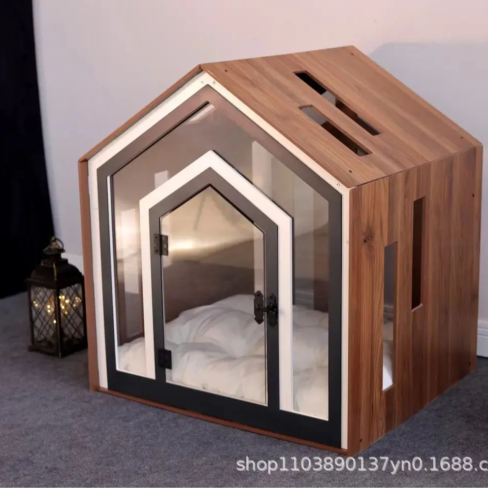 

kennel for all seasons, warm and breathable in winter, transparent acrylic door, interactive wooden dog house, cat house,