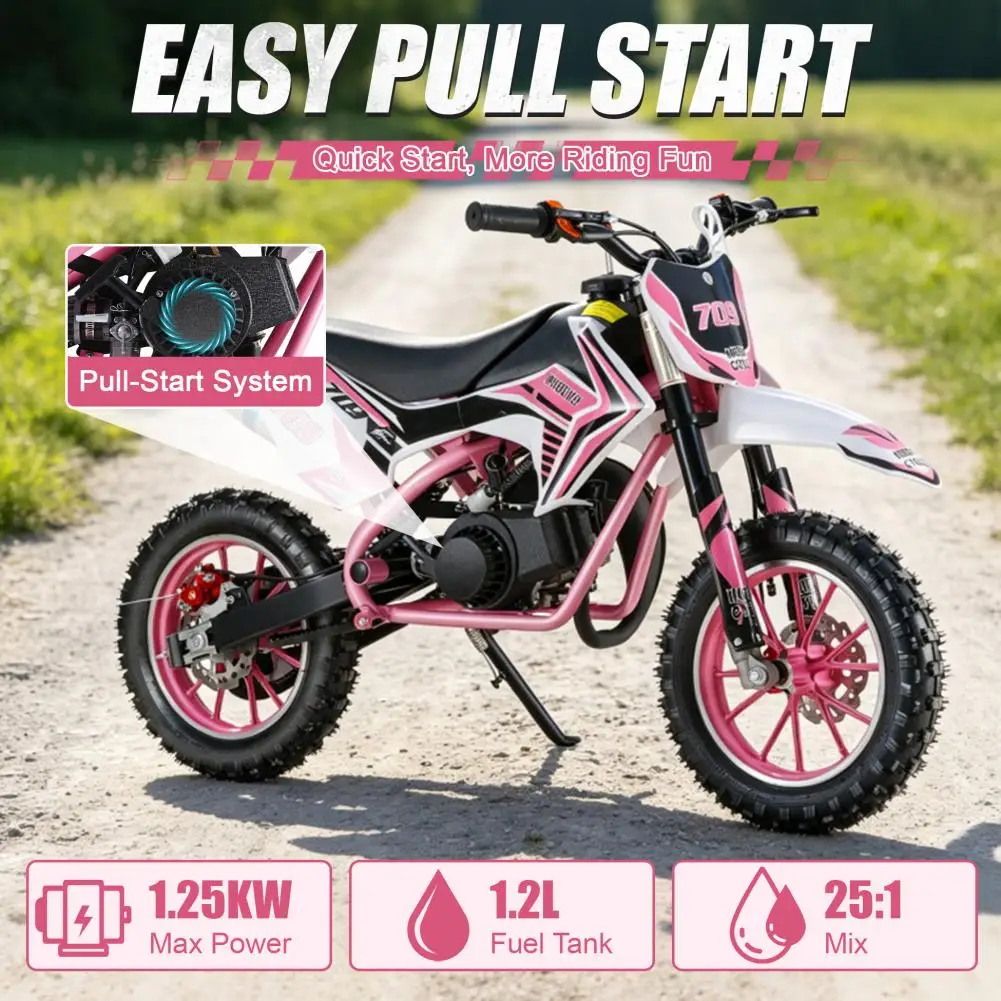 49cc Kids Dirt Bike,2-Stroke Gas Power Motocross,Off Road Mini Motorcycle,Children Pocket Motorbike with Front Rear Disc Brakes