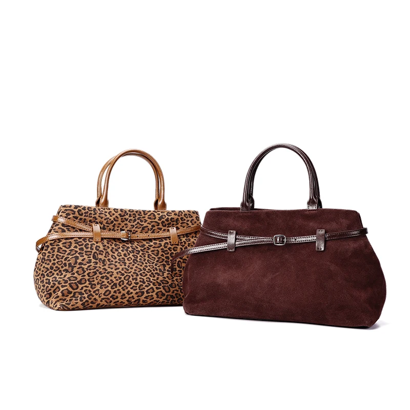 Bolso Tote Grande de Piel de Ante Natural Genuina para Mujer, de Lujo, con Decoración de Piel Nubuck Mate y Asa Superior, Estilo Shopper