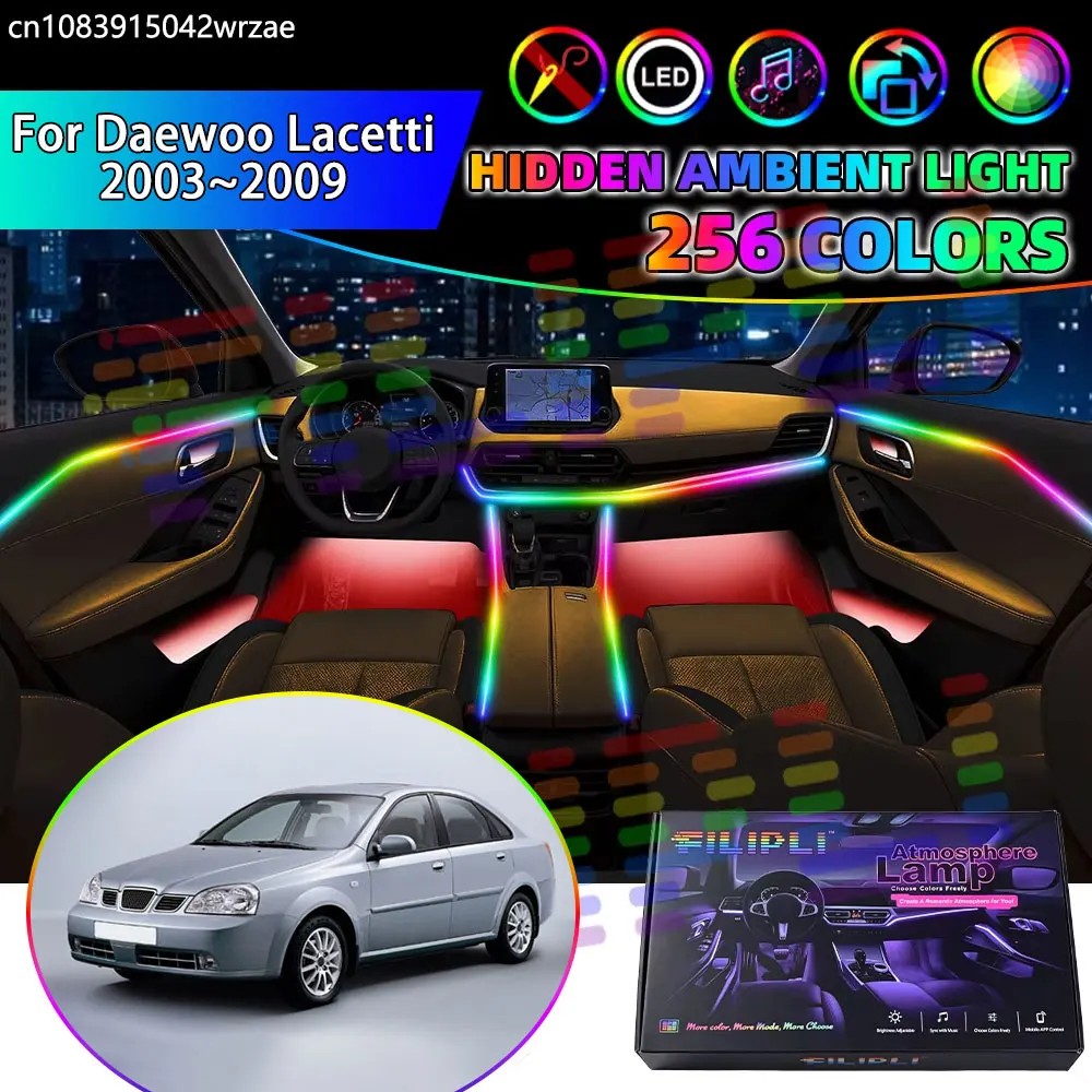 For Daewoo Lacetti 2003~2009 MK1 J200 2004 RGB Car Interior Ambient Lights Strips Breathing Lighting Kit App Control LED strips