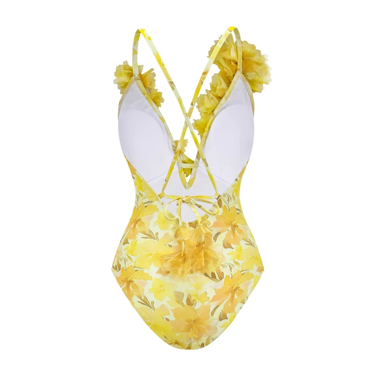 FLAXMAKER-traje de baño de una pieza para mujer, bañador con estampado Floral de lirio amarillo y Sarong, ropa de playa de lujo