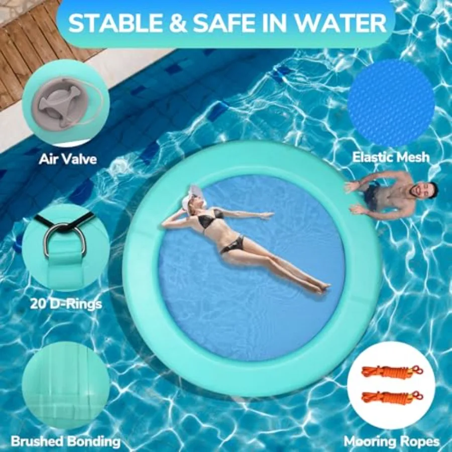 Inflatable Floating Dock for pool and lake use, heavy-duty PVC material, gray color, extra-stable air platform with integrated
