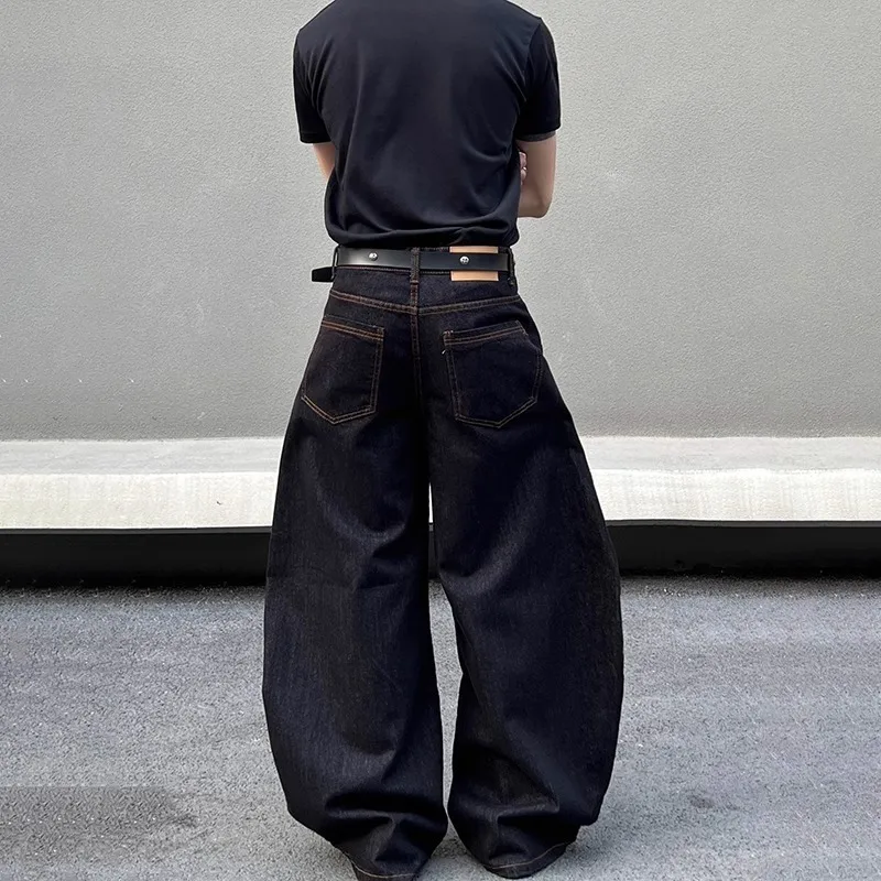WTHT moda męska haft jednokolorowy patchworkowy wzór spodnie dżinsowe Vintage Casual luźne dżinsy z szeroką nogawką męskie lato 2A0186