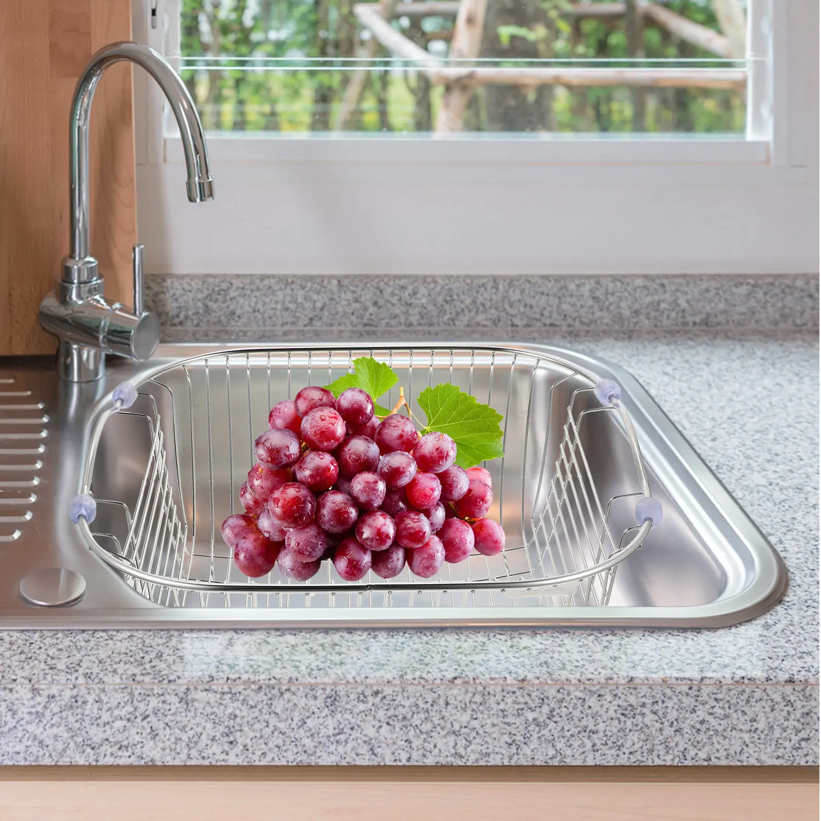 Stainless Steel Kitchen Sink Drain Basket Household Sink Strainer Vegetable Washing Colander Fruit Storage Rack