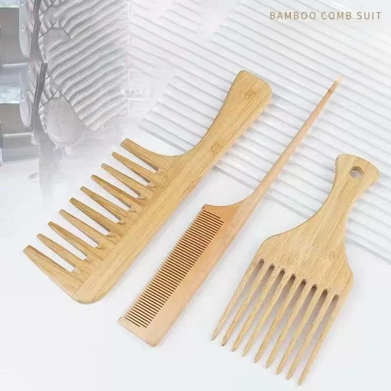 2/3/4Pcs Bamboo Hair Comb Anti-Static Hair Brush Afro Fork Combs Wide Tooth Tail Comb Wood Comb for All Hair Types Women Men