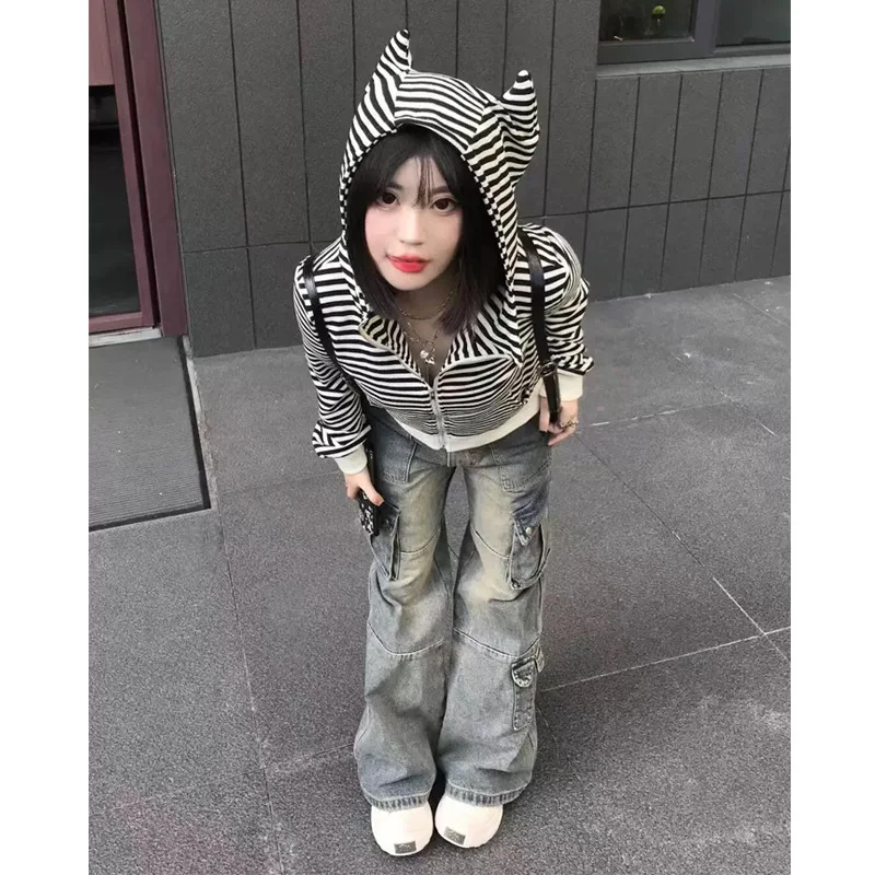 الجودة الأصلية ربيع الخريف سترة مفتوحة هوديي ملابس خارجية قصيرة التخسيس للنساء نمط عصري مريح كم طويل #1