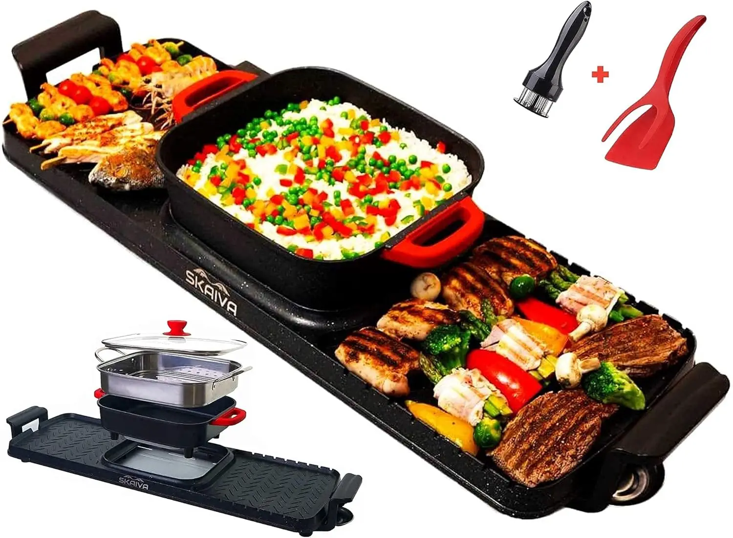 

Electric Hot Pot with Grill and Steamer 3 in 1 Detachable Shabu Shabu Hot pot Electric Indoor Korean BBQ Grill, Smokeless Non