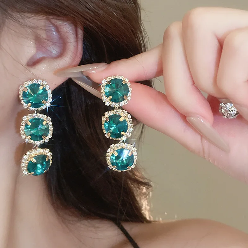 Exquisite Green Crystal Jewelry Set Necklace Earrings Bracelet Indian Bridal 3pcs Jewelry Sets Wedding Accessories