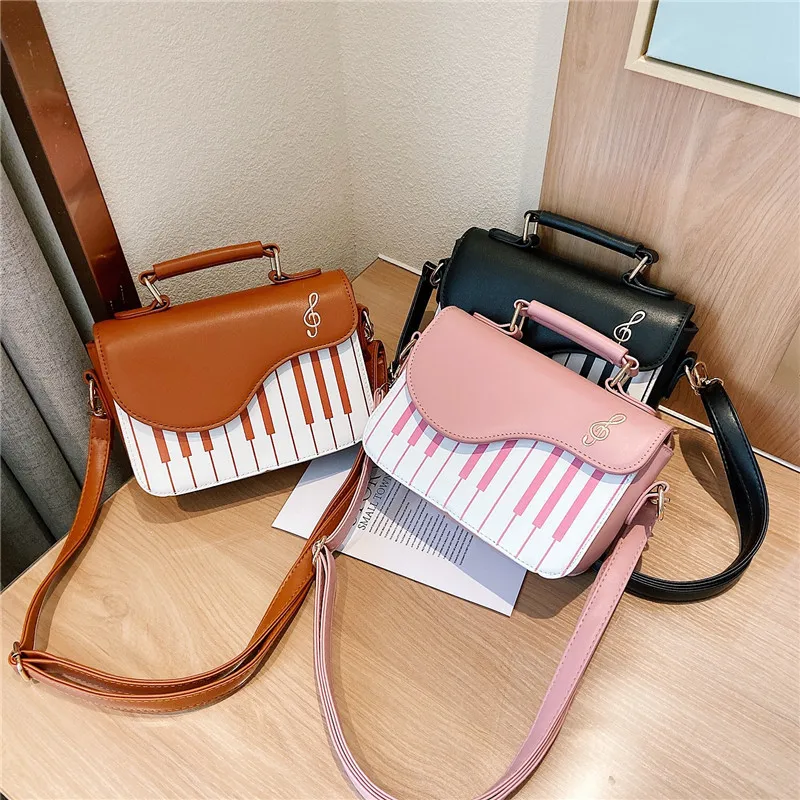 Women's Fashionable Piano Crossbody Bag, Cartoon Theme, Anti-Fouling, Plaid Pattern, Lining, Edge Paint Details, Postman Style image 5