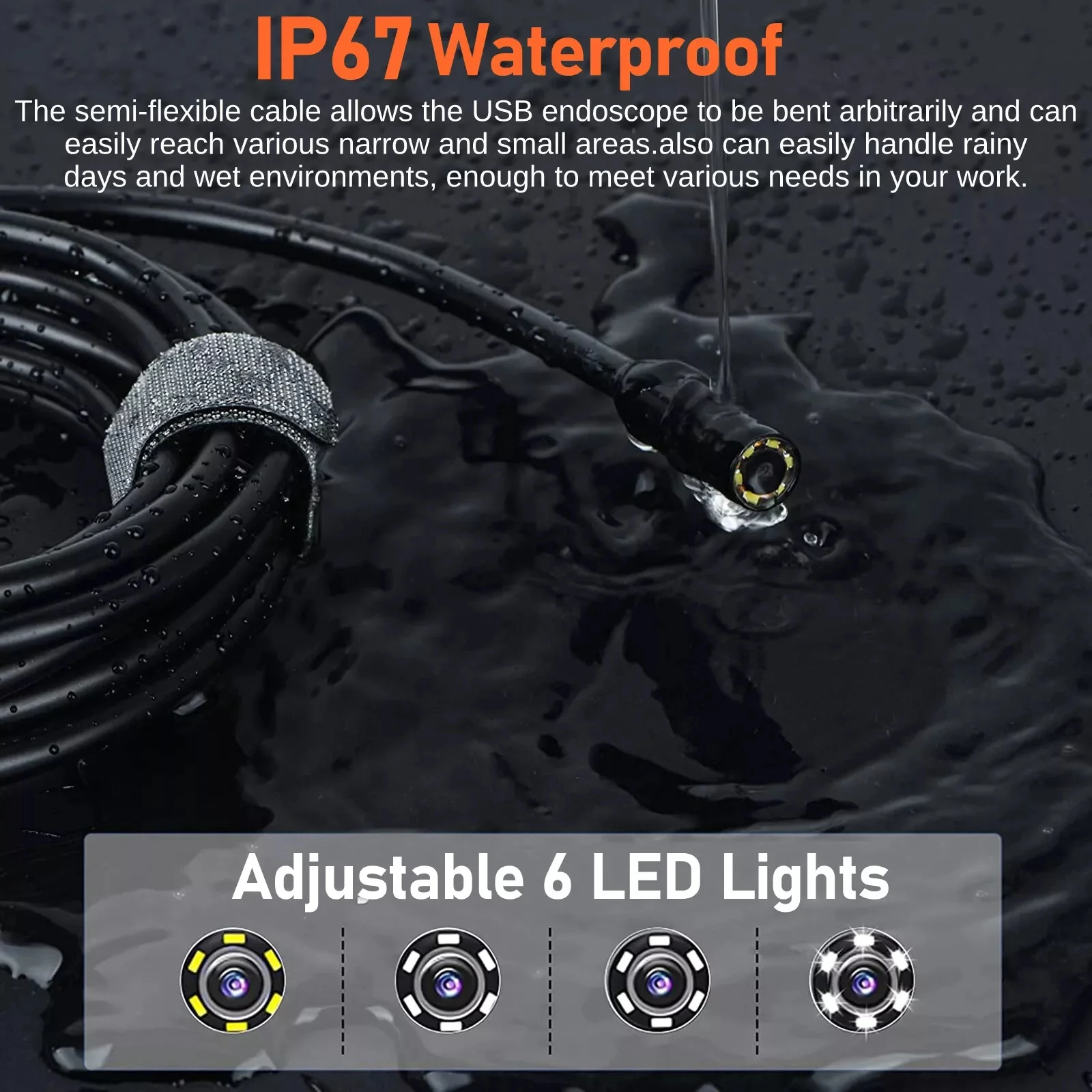 1080P HD LED يده المنظار الصناعي Borescope التفتيش ثعبان كاميرا جامدة كابل التفتيش كاميرا لخطوط أنابيب المجاري #4