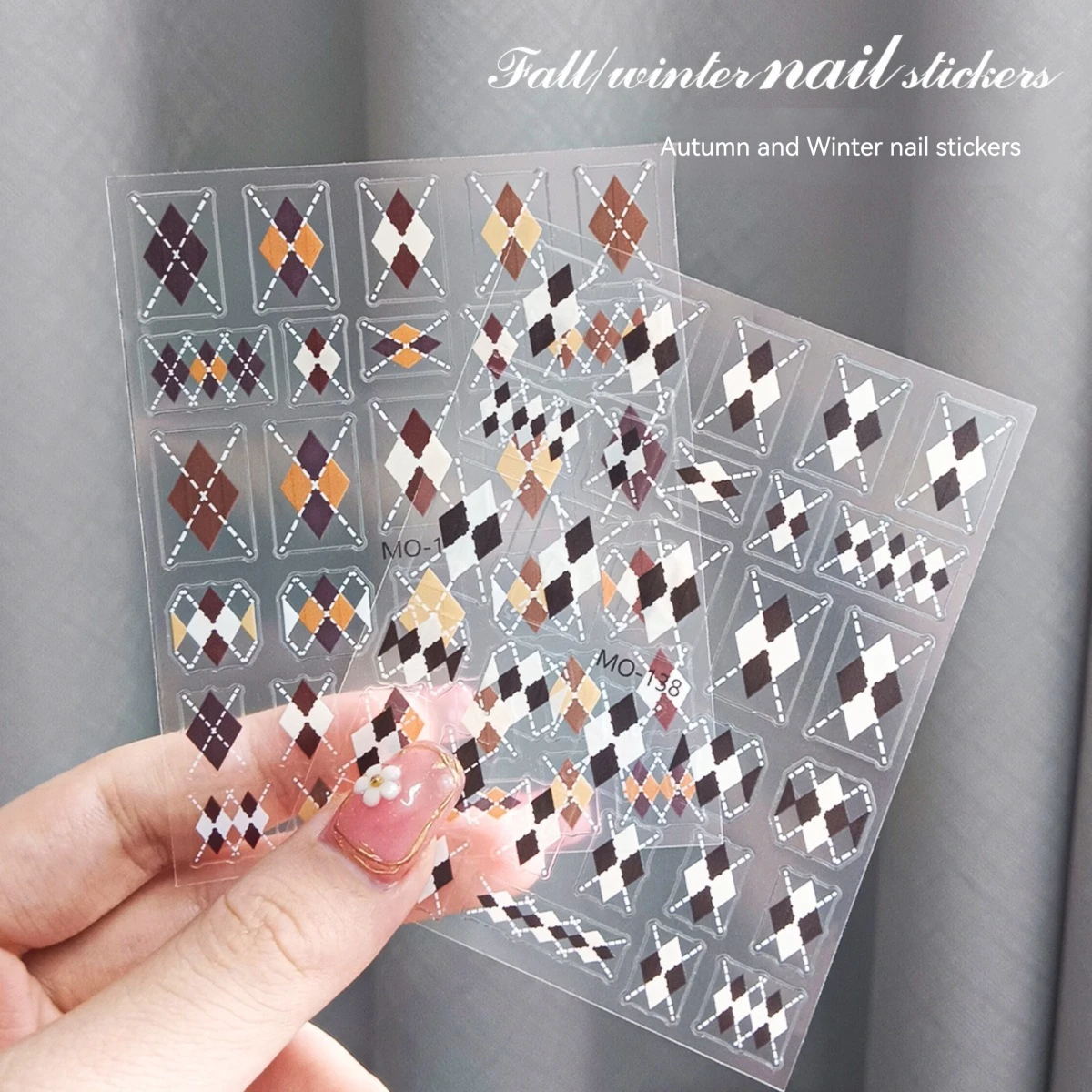 Caramel Diamond Lattice 3D Diamond Nail Sticker - Self-Adhesive Nail Decal Abstract Geometric Slider Nail Art Sticker