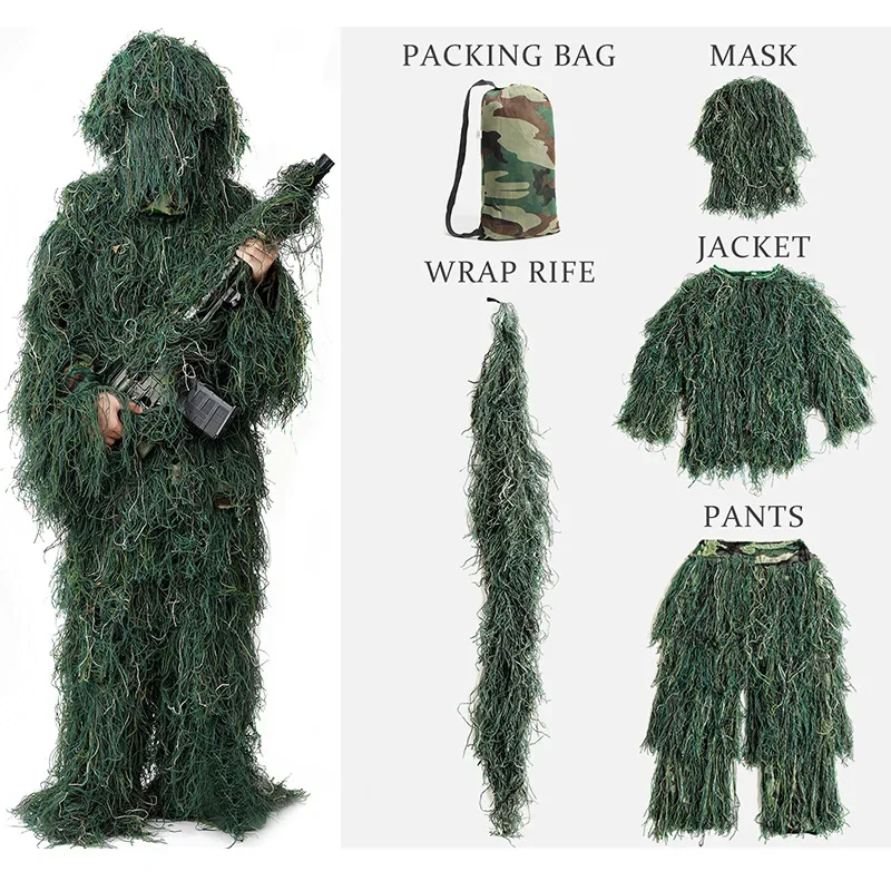 5Pcs Adult Ghillie Suit Kids Hunter Camouflage Clothing gillie suit Hunting Suit Birding Clothes Tactical Woodland Desert Camo