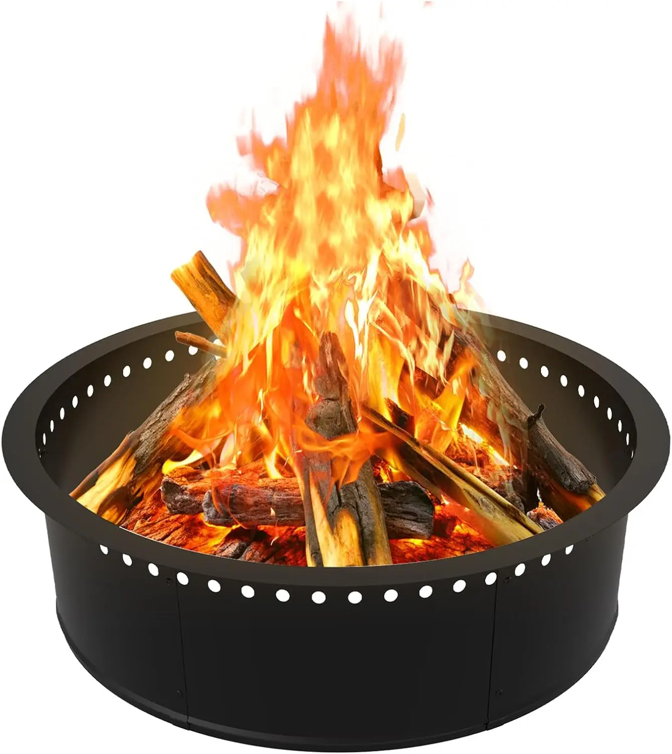 

Smokeless Fire Pit Ring Outdoor, 33 Inch Outer 30 Inch Inner Round Wood Burning Firepit Accessories, DIY Metal Steel Lin