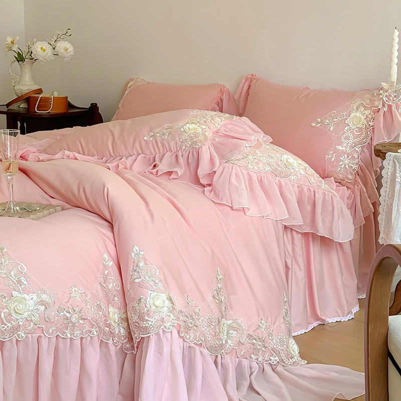 Elegante laço rosa bordado con - Embroidery Quilt Cover avaliação e preço