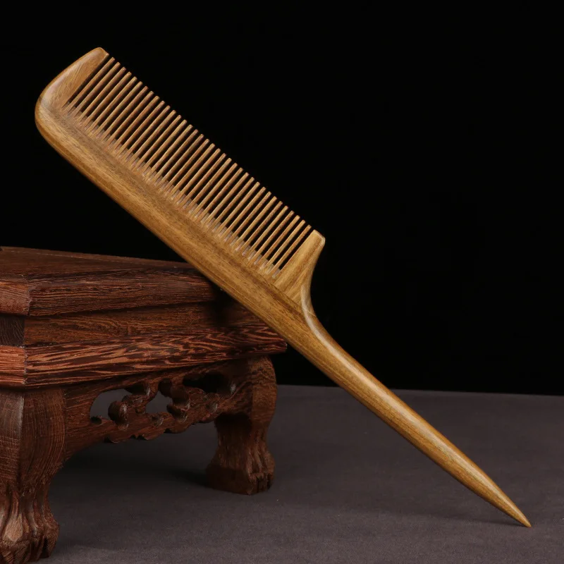 Natural Green Sandalwood Comb 21cm Fine Tooth Thickened Sharp Tail Comb Hair Styling Comb Hair Dressing Comb Natural Wood